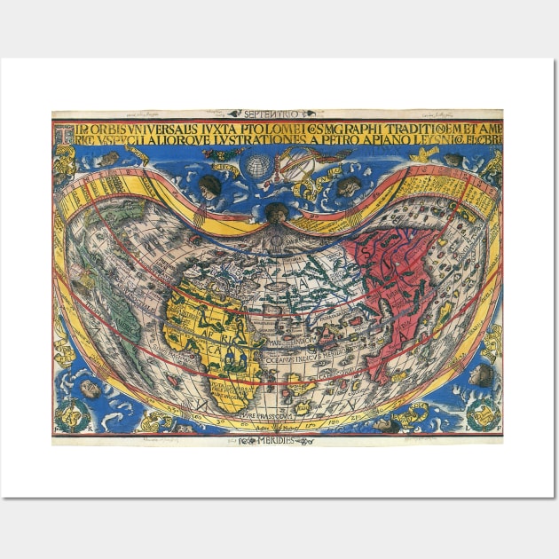 Antique Heart Shaped World Map by Petrus Apianus, 1520 Wall Art by MasterpieceCafe